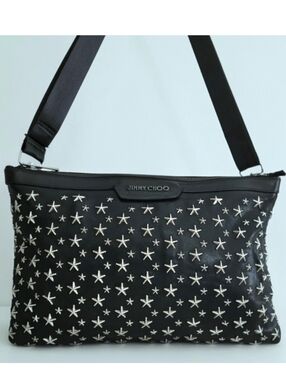 Authentic JIMMY CHOO Sky Star Studded Black Clutch Wallet WOC Crossbody Shoulder